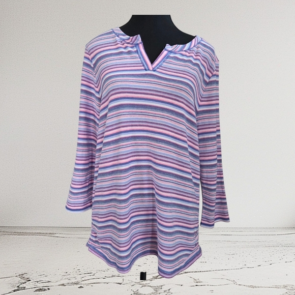Talbots Multicolor Striped V-Neck Tunic With Ruched Sides Size L - Picture 1 of 7